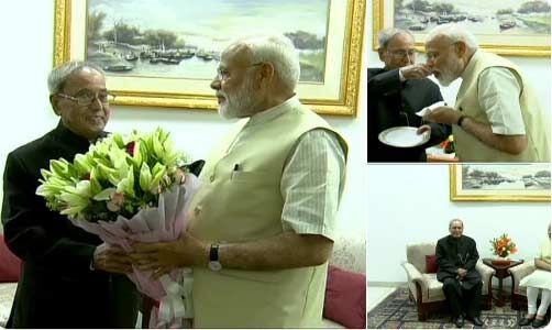 नरेंद्र मोदी ने पूर्व राष्ट्रपति प्रणब मुखर्जी से की मुलाकात, लिया आशीर्वाद