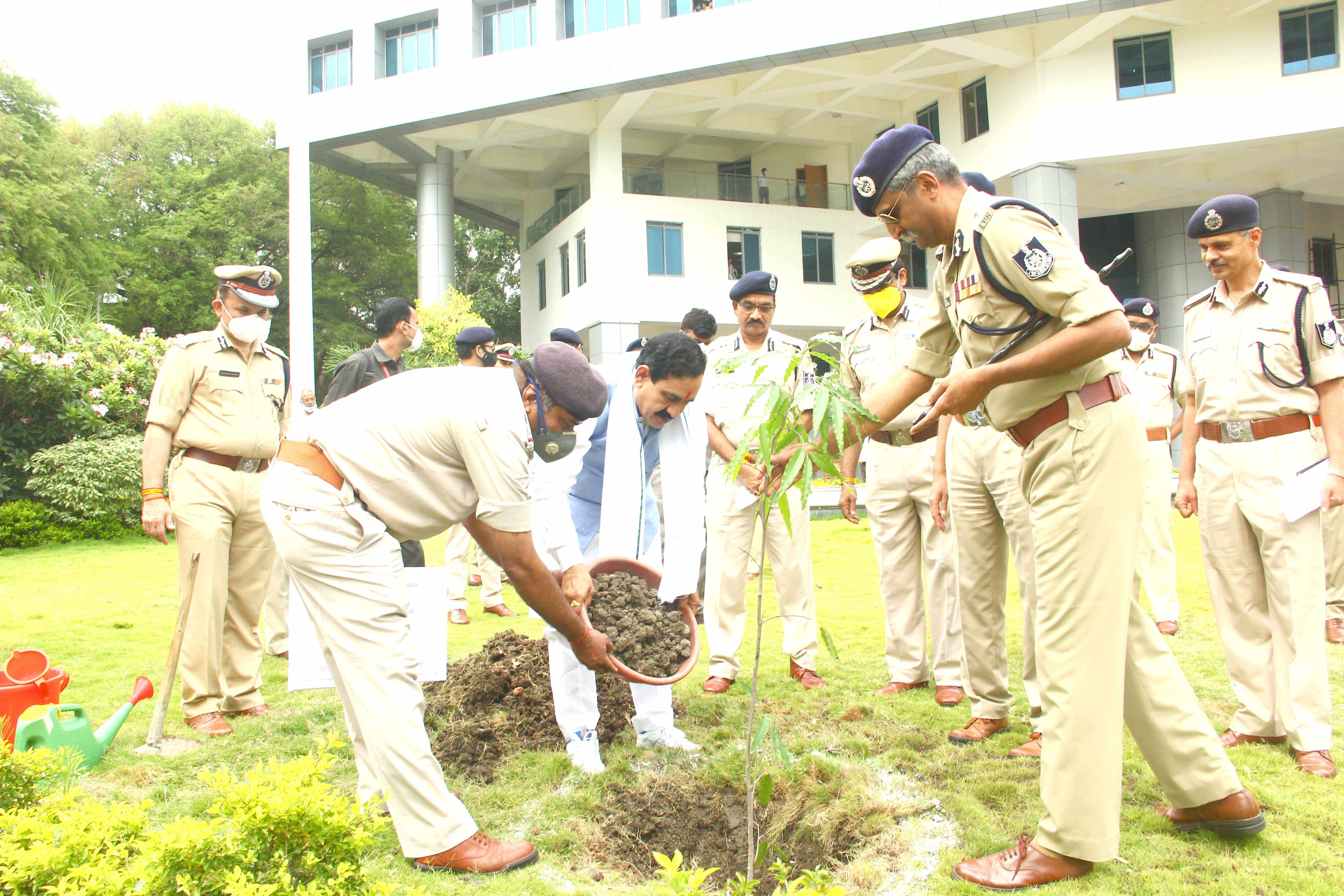 गृहमंत्री मिश्रा ने शहीद कोरोना योद्धाओं की स्मृति में किया पौधरोपण