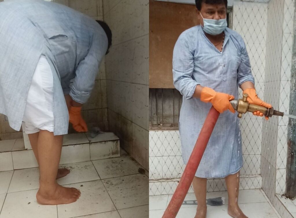 मंत्री प्रद्युमन तोमर ने की टॉयलेट की सफाई