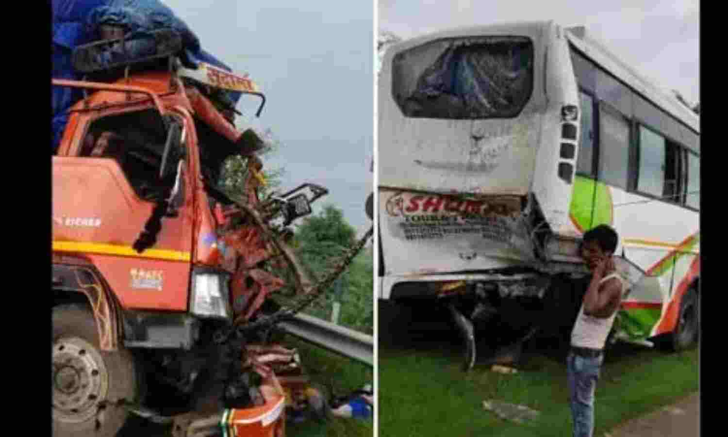 हादसा: यमुना एक्‍सप्रेस वे पर तेज रफ्तार कैंटर ने खड़ी बस को मारी टक्‍कर