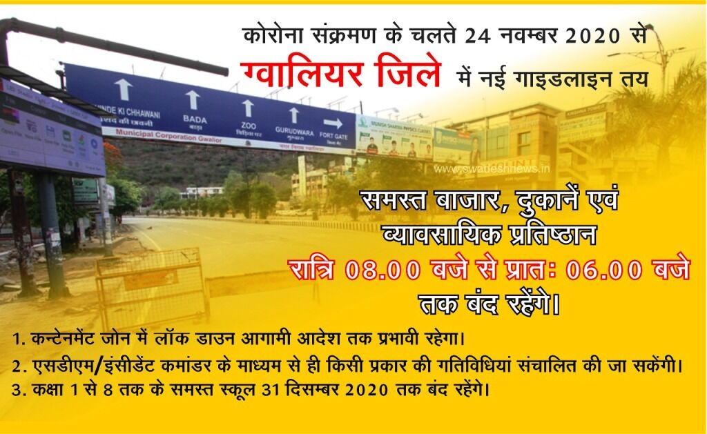 ग्वालियर में रात 8 बजे से बंद होंगी दुकानें, शादी के लिए जारी हुई गाइडलाइन ग्वालियर में रात 8 बजे से बंद होंगी दुकानें, शादी के लिए जारी हुई गाइडलाइन