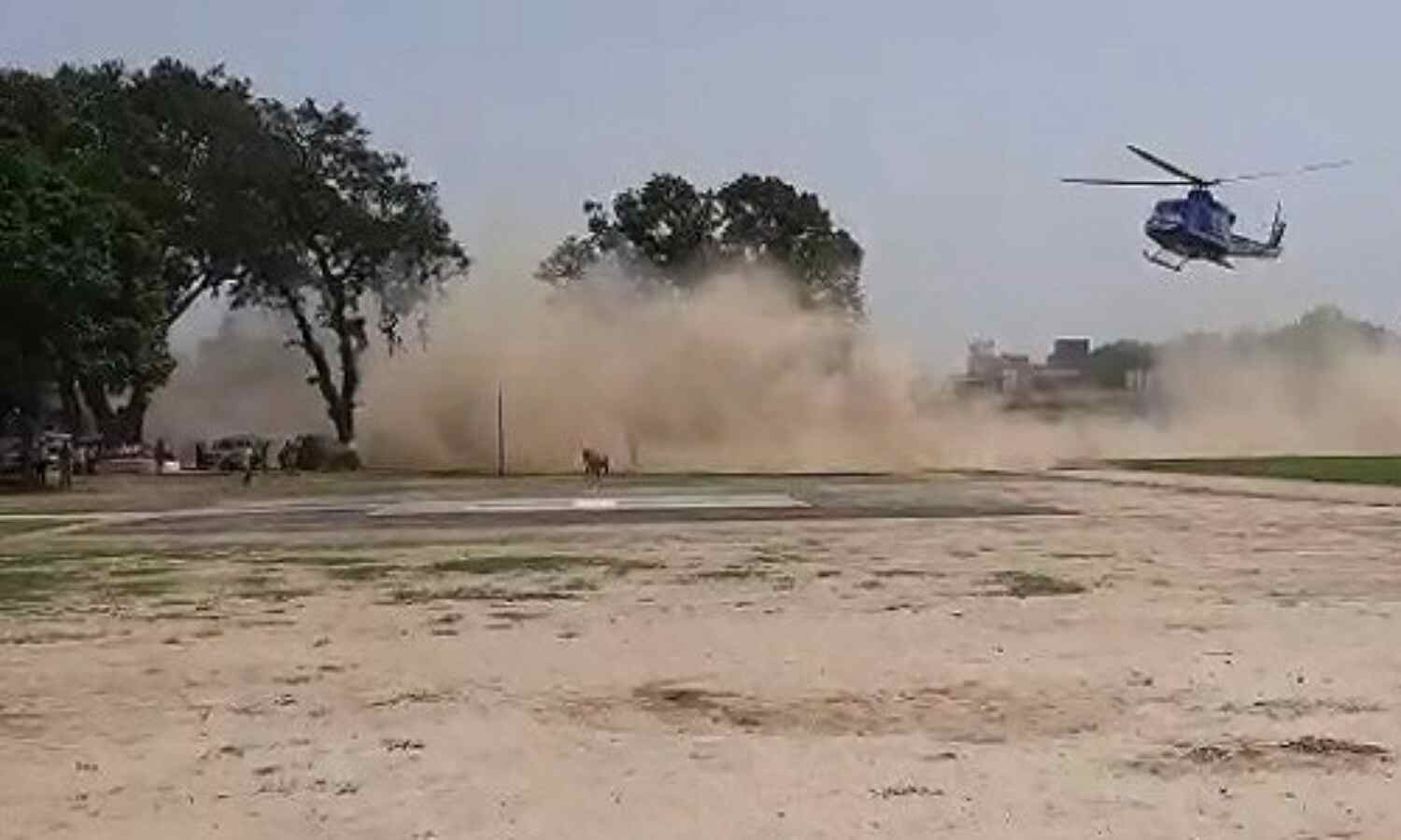 मुख्यमंत्री की सुरक्षा में बड़ी चूक, हेलीकाप्टर लैंडिग के दौरान हेलीपैड पर दौड़ी गाय मुख्यमंत्री की सुरक्षा में बड़ी चूक, हेलीकाप्टर लैंडिग के दौरान हेलीपैड पर दौड़ी गाय