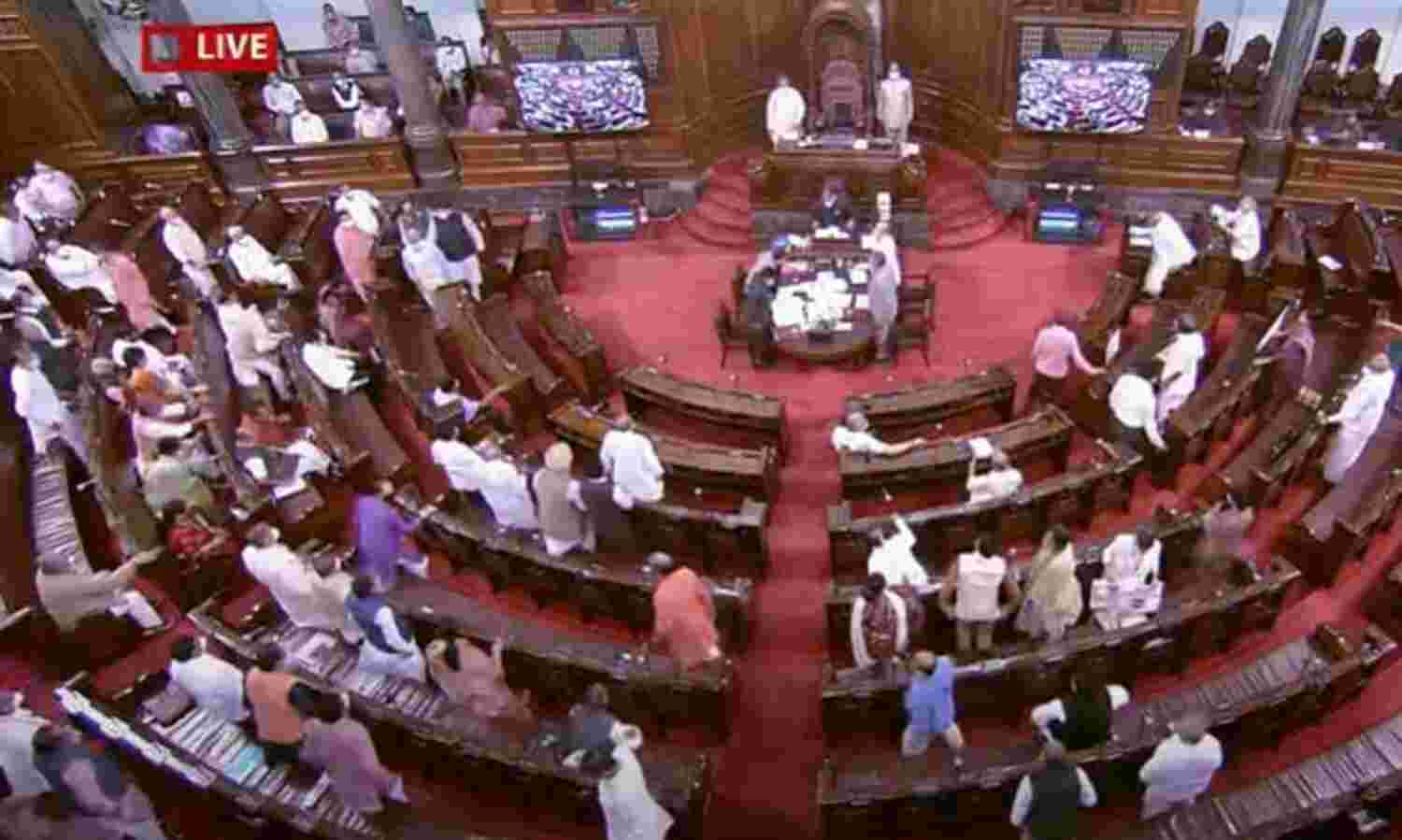 राज्यसभा में विपक्ष का हंगामा,  कार्यवाही हुई बाधित