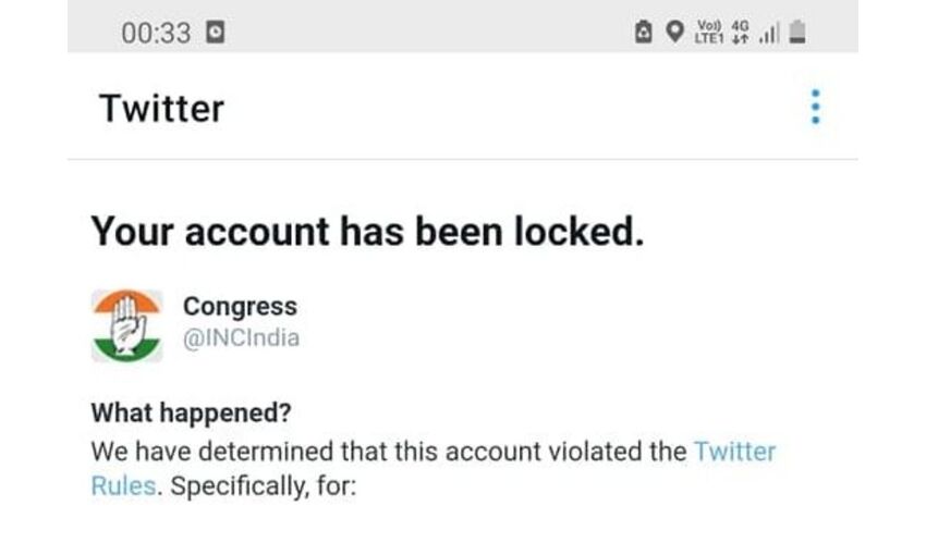 ट्विटर की कांग्रेस पर बड़ी कार्रवाई, पार्टी सहित 6 बड़े नेताओं के अकाउंट किए ब्लॉक