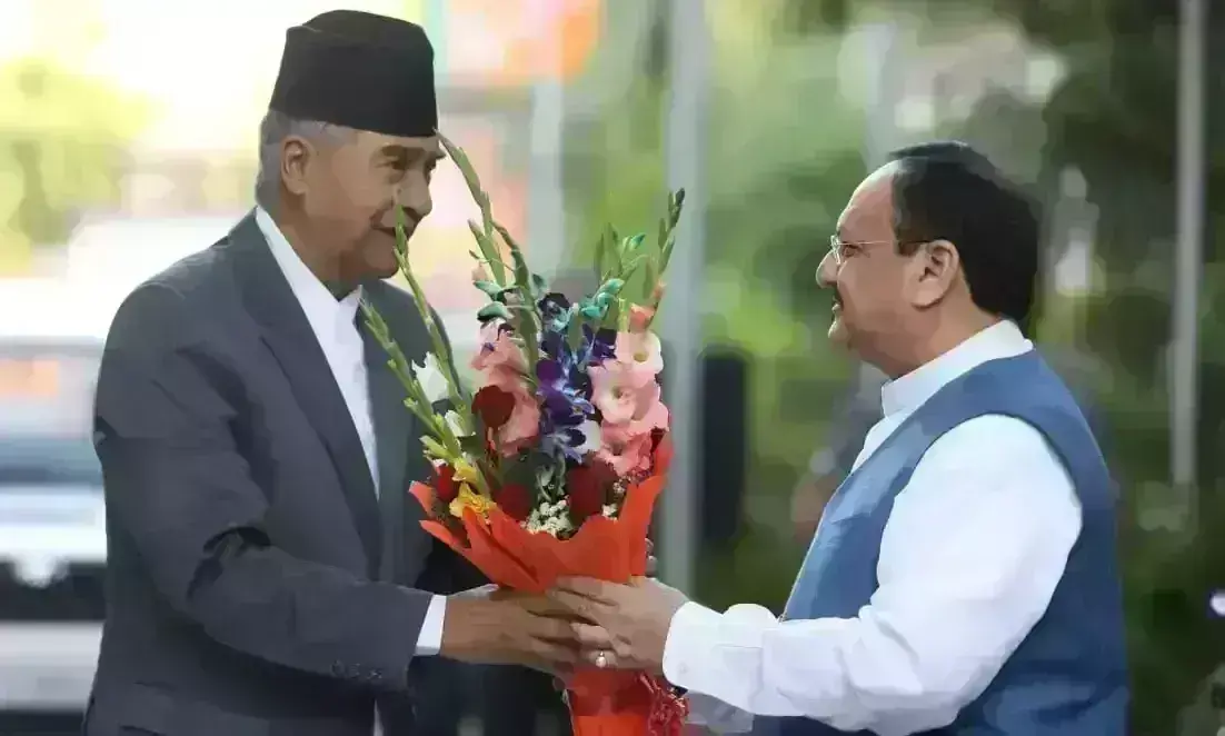 नेपाल के प्रधानमंत्री देउबा पहुंचे भाजपा मुख्यालय, जेपी नड्डा से की मुलाकात