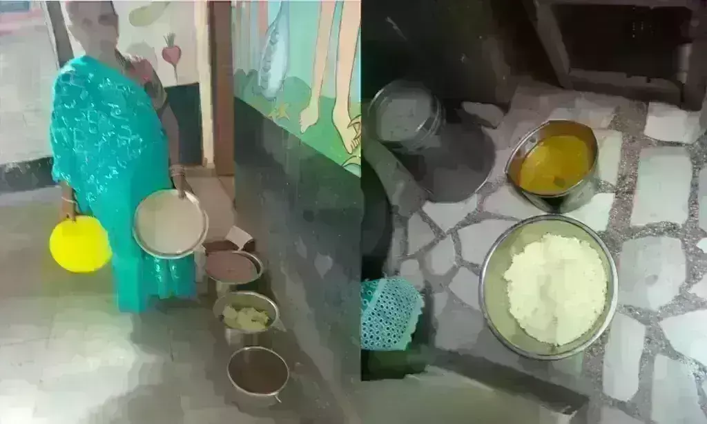 आंगनबाड़ी में पोषण आहार के नाम पर बच्चों को परोसा घटिया खाना, कर्मचारी चुप