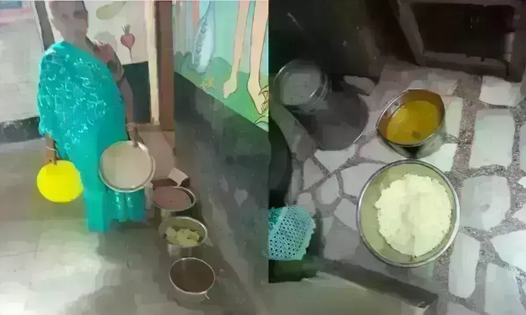 आंगनबाड़ी में पोषण आहार के नाम पर बच्चों को परोसा घटिया खाना, कर्मचारी चुप