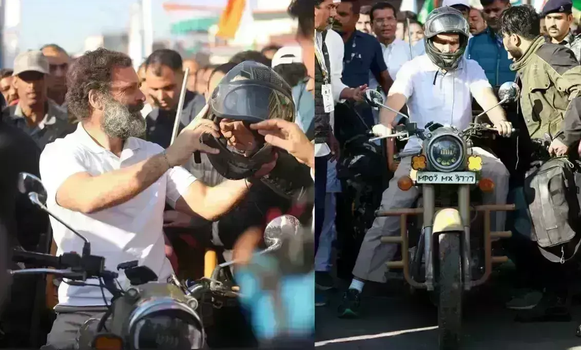 मप्र में भारत जोड़ो यात्रा का पांचवा दिन, ग्राम राऊ में बुलेट बाइक की सवारी की