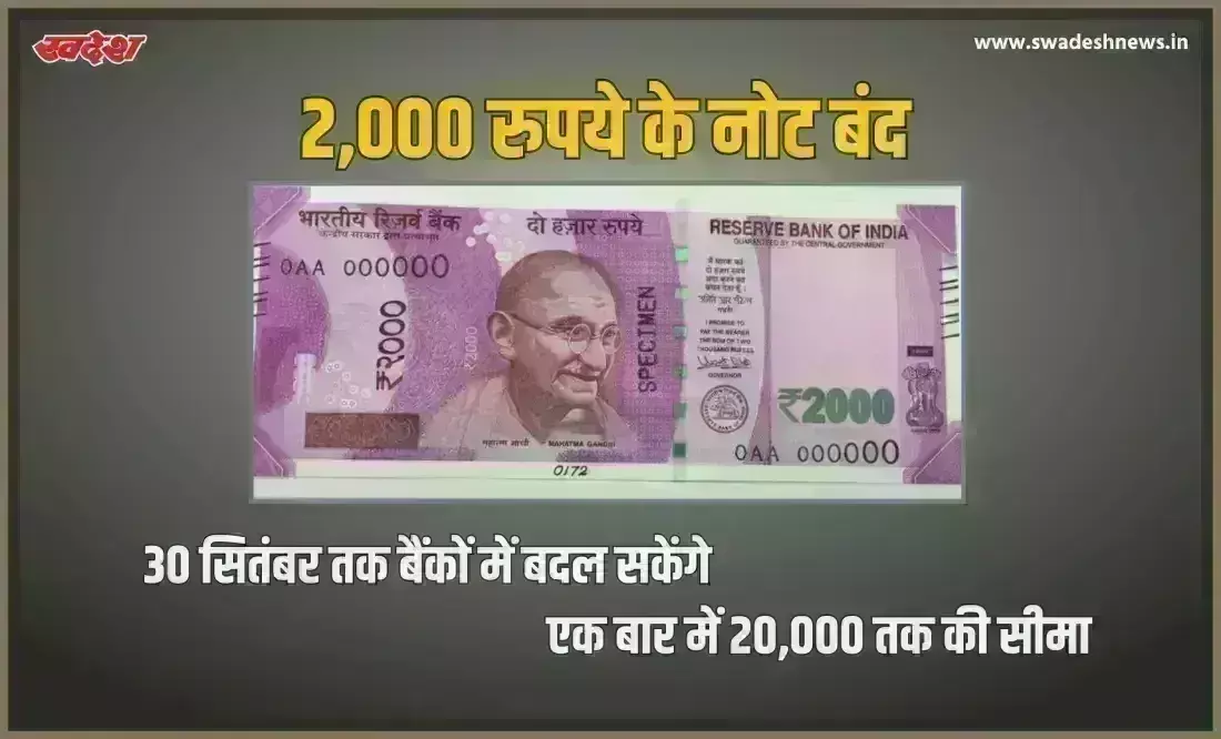 2,000 रुपये के नोट बंद, 30 सितंबर तक एक बार में 20,000 रुपये बैंकों में बदल सकेंगे