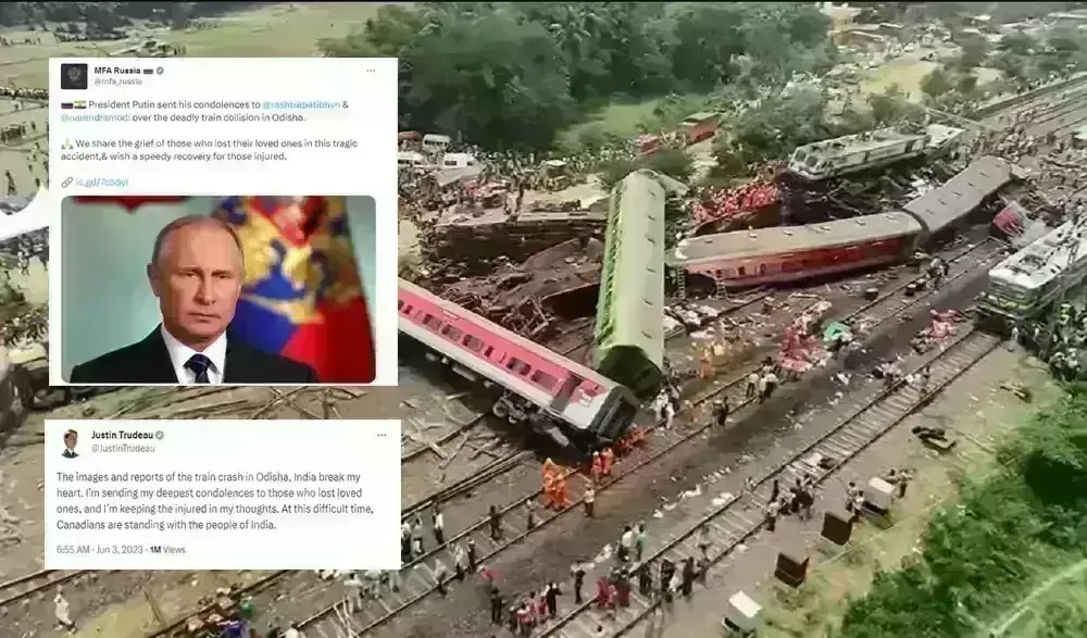 दुनिया भर के नेताओं ने ओडिशा रेल हादसे पर जताया दुख, रूस और ब्रिटेन ने कहा - हमारी संवेदनाएं पीड़ितों के साथ दुनिया भर के नेताओं ने ओडिशा रेल हादसे पर जताया दुख, रूस और ब्रिटेन ने कहा - हमारी संवेदनाएं पीड़ितों के साथ