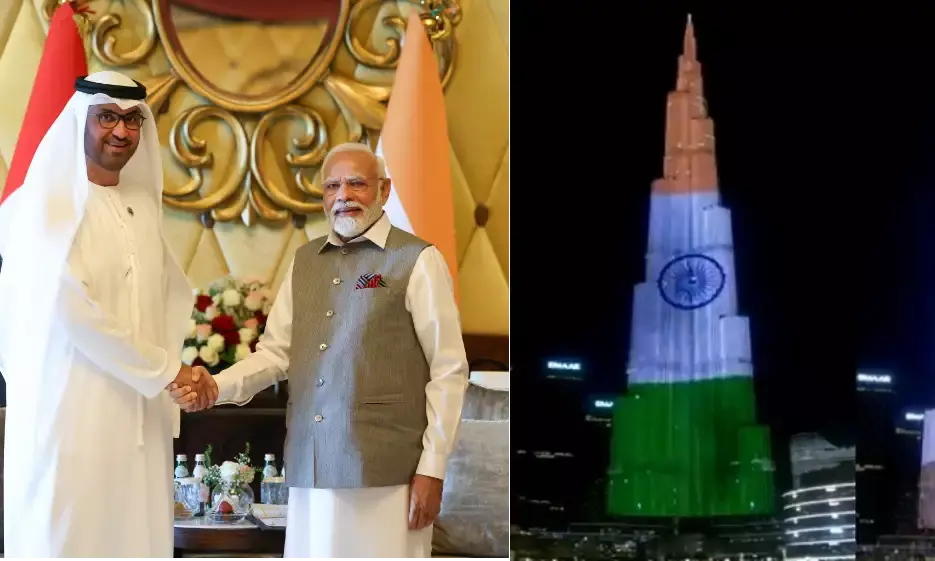 प्रधानमंत्री मोदी पहुंचे UAE, स्वागत में भारत के रंग में रंगा बुर्ज खलीफा