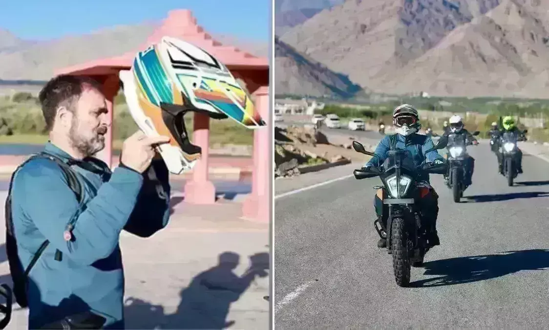 लद्दाख से पैंगोंग त्सो लेक के लिए बाइक से निकले राहुल गांधी