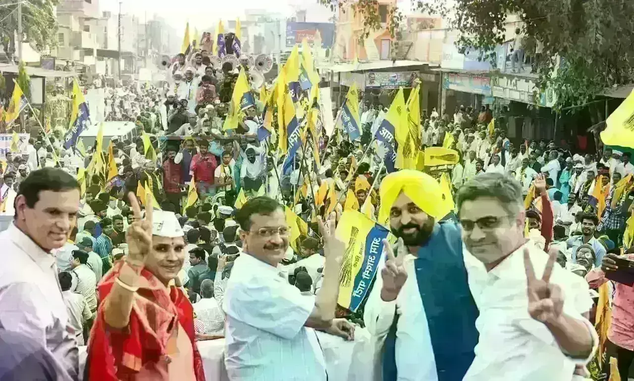 अरविंद केजरीवाल और भगवंत मान ने चाचौड़ा में किया रोड शो, ममता मीणा के लिए मांगे वोट