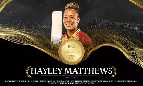 हेले मैथ्यूज ने दूसरी बार जीता आईसीसी महिला प्लेयर ऑफ द मंथ का पुरस्कार