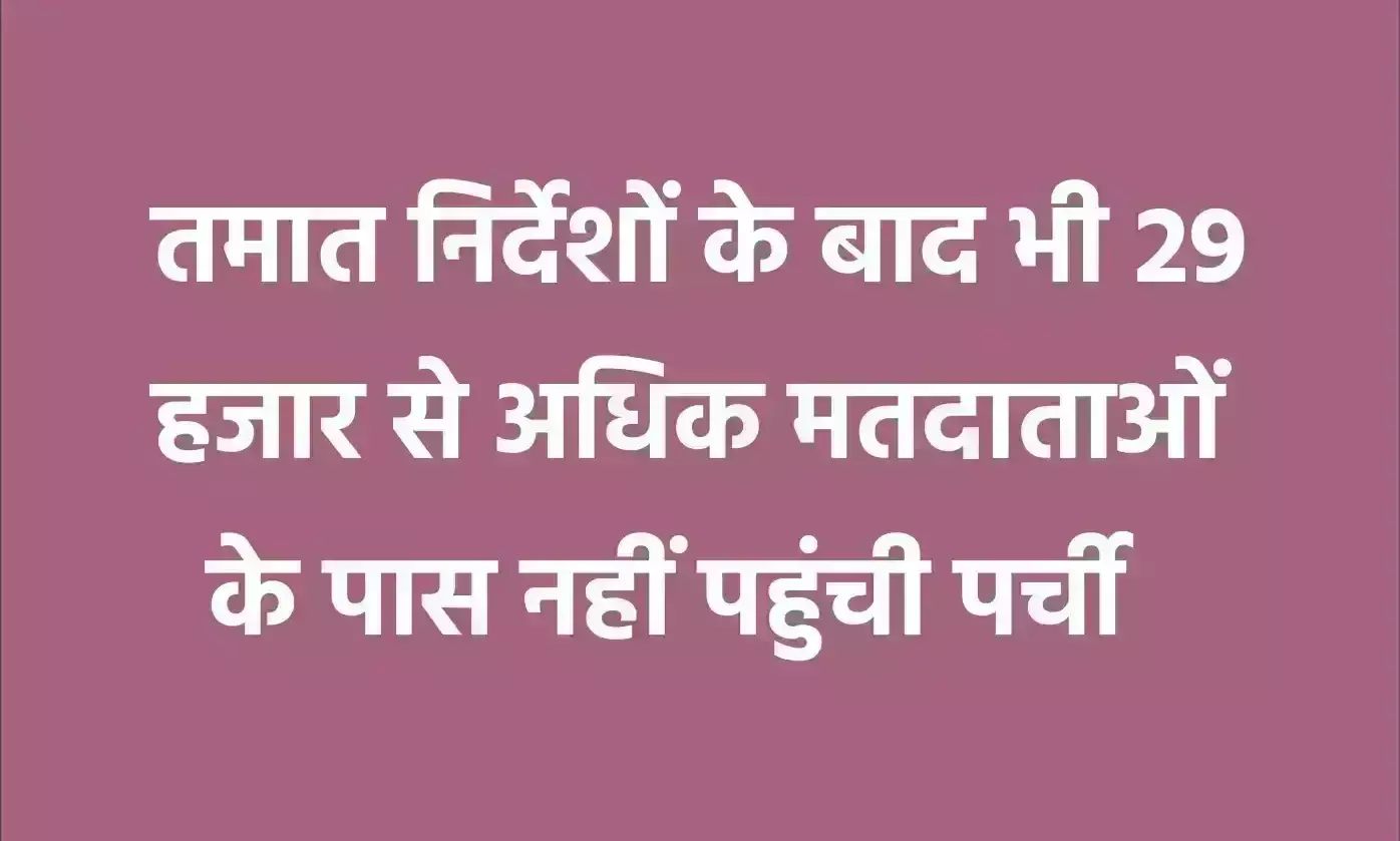 तमात निर्देशों के बाद भी 29 हजार से अधिक मतदाताओं के पास नहीं पहुंची पर्ची तमात निर्देशों के बाद भी 29 हजार से अधिक मतदाताओं के पास नहीं पहुंची पर्ची
