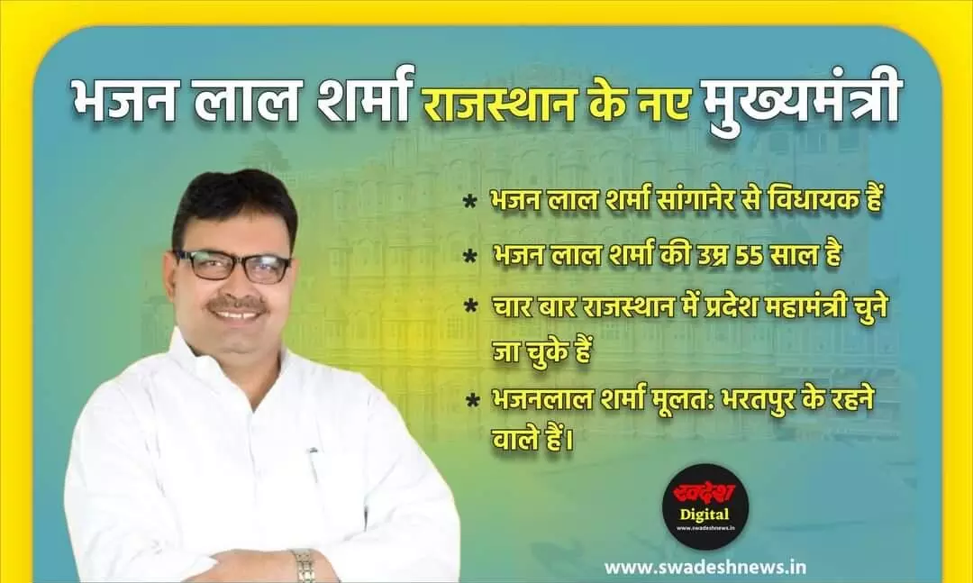 जानिए कौन है भजन लाल शर्मा ? जिन्हें राजस्थान का नया मुख्यमंत्री चुना गया जानिए कौन है भजन लाल शर्मा ? जिन्हें राजस्थान का नया मुख्यमंत्री चुना गया