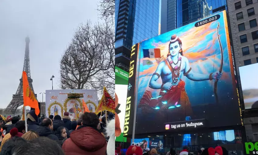 न्यूयॉर्क के टाइम्स स्क्वायर से लेकर पेरिस का एफिल टॉवर हुआ राममय, कनाडा में मंदिर डे घोषित