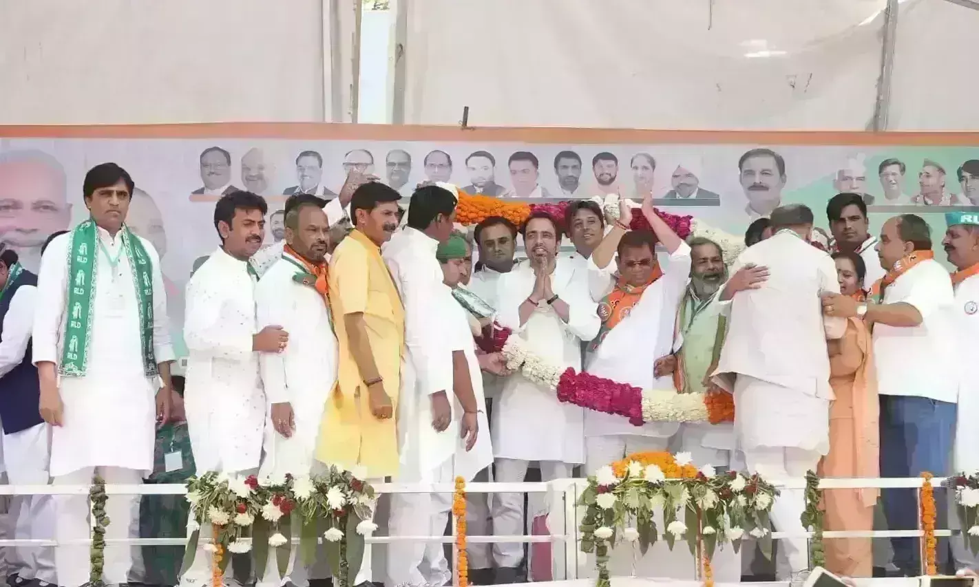 रालोद नेता जयंत चौधरी ने मेरठ में किया रोड शो, भाजपा उम्मीदवार के लिए मांगे वोट