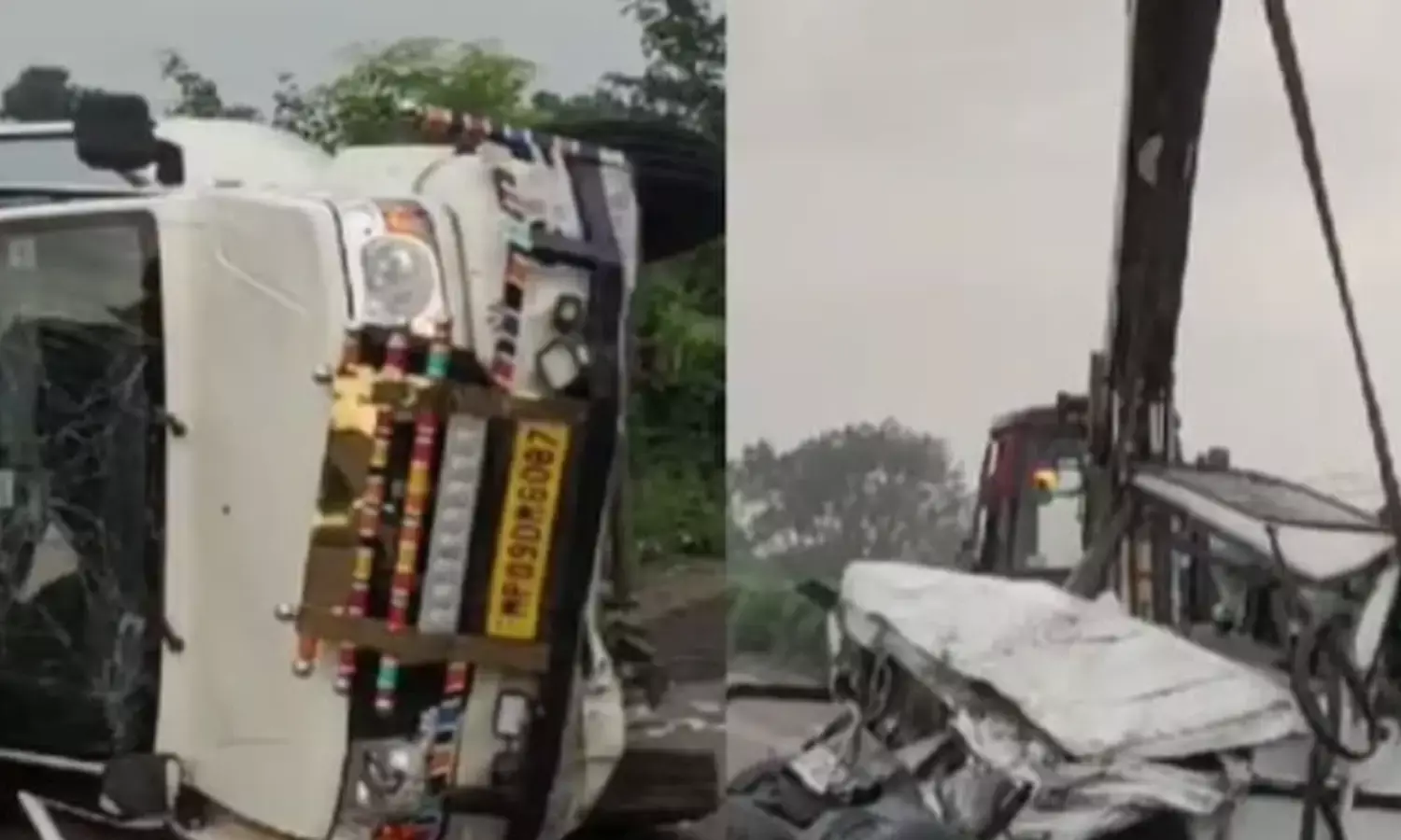 सड़क किनारे खड़े पुलिस वाहन और पिकअप को ट्रक ने मारी टक्कर, तीन की मौत, सात घायल