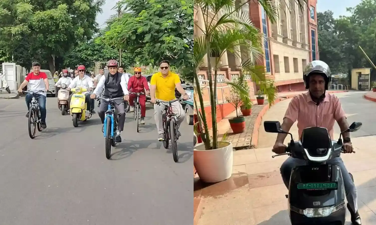 No Car Day आज, कलेक्टर आशीष सिंह Ebike से तो महापौर पुष्यमित्र भार्गव साइकिल से पहुंचे कार्यालय