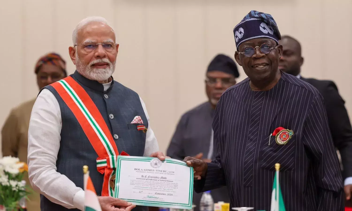 नाइजीरिया में ग्रैंड कमांडर ऑफ द ऑर्डर ऑफ द नाइजर से सम्मानित हुए पीएम मोदी, कही बात नाइजीरिया में ग्रैंड कमांडर ऑफ द ऑर्डर ऑफ द नाइजर से सम्मानित हुए पीएम मोदी, कही बात