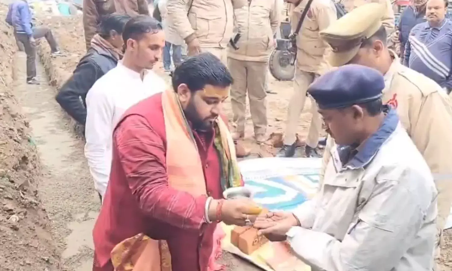 Satyavrat Police Chowki Bhoomi Pujan in front of Sambhal Jama Masjid