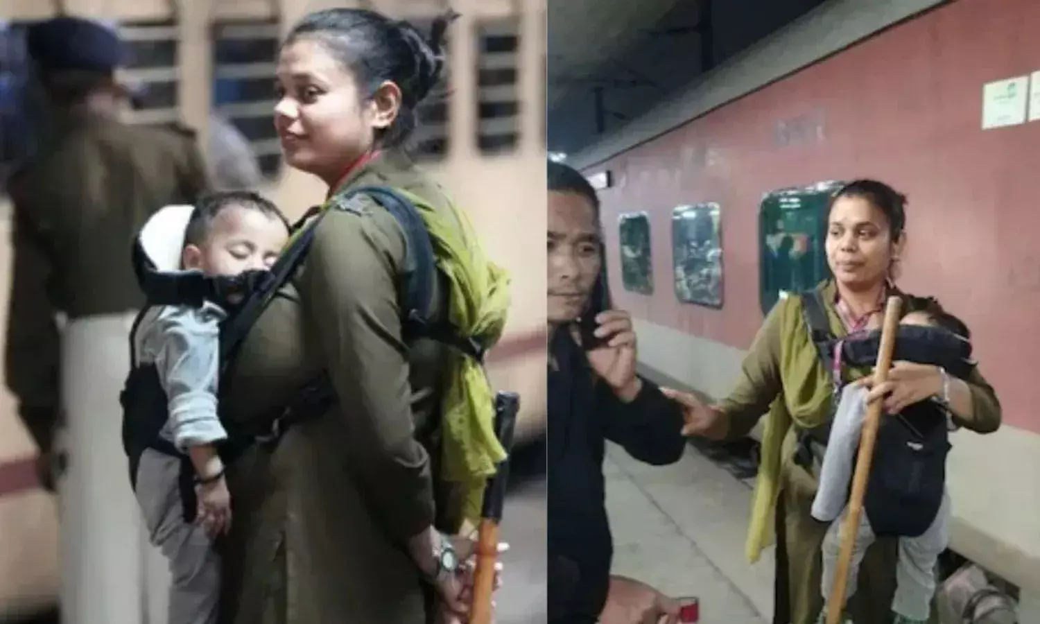 छह महीने के बेटे को गोद में लेकर ड्यूटी करते दिखी महिला सिपाही, भगदड़ के बाद सामने आई एक खूबसूरत तस्वीर