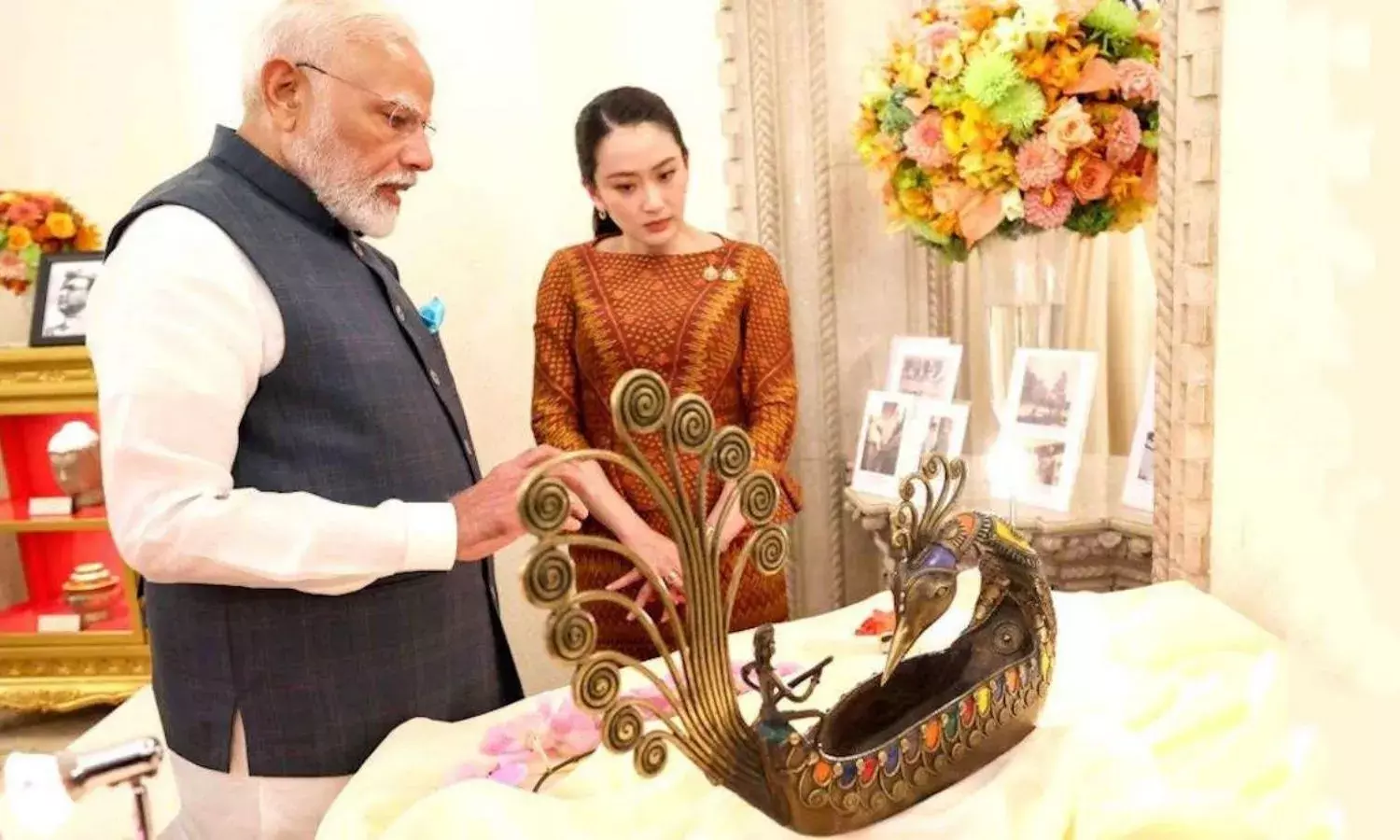 PM Modi Presented Dokra Brass Peacock Boat