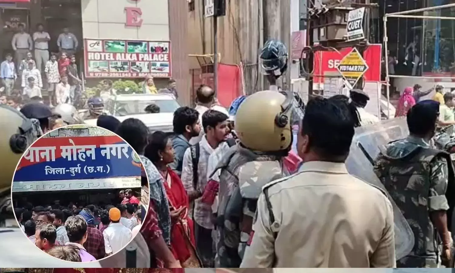 दुर्ग में बच्ची का शव मिलने से नाराज लोगों ने थाने का किया घेराव, शव लेकर धरने पर बैठे परिजन