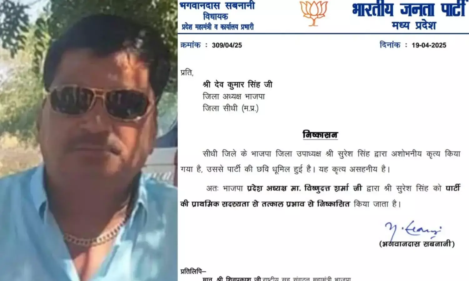 सीधी जिला उपाध्यक्ष सुरेश सिंह को भाजपा ने दिखाया बाहर का रास्ता, छेड़छाड़ के आरोप के बाद BJP का एक्शन