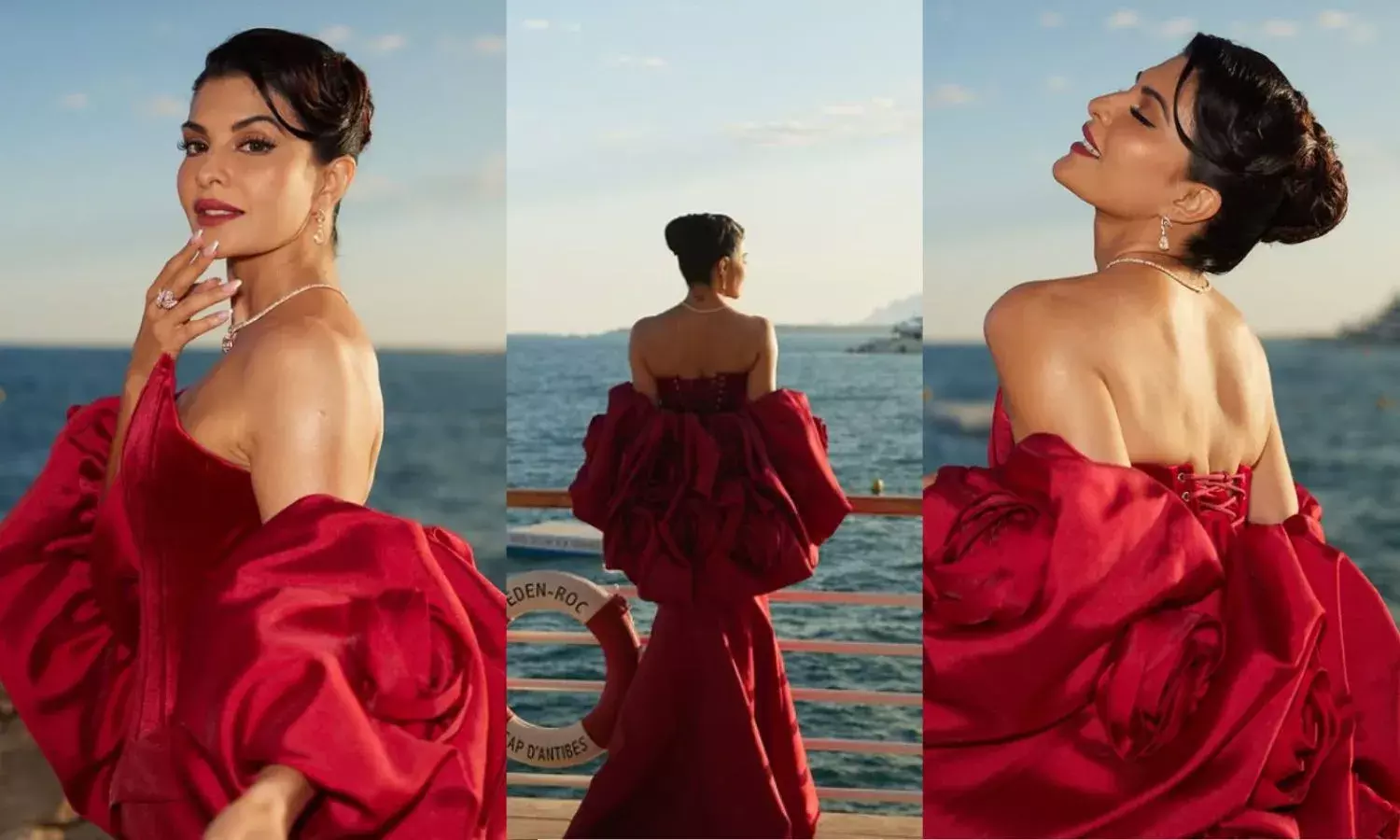 कान्स फेस्टिवल में जैकलीन का जलवा: रेड गाउन और डायमंड नेकलेस में दिखीं बेहद ग्लैमरस, फोटो वायरल
