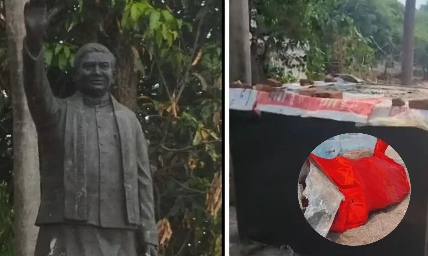 बदमाशों ने देर रात हटाई अजीत जोगी मूर्ती, गौरेला में लोगों ने काटा बवाल