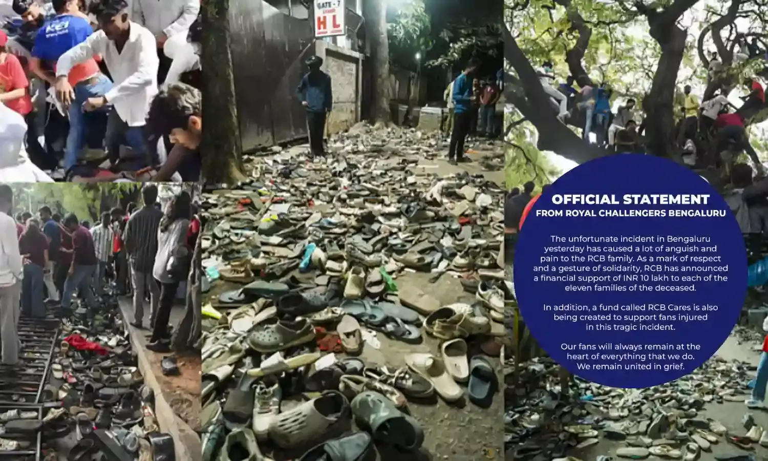 आरसीबी ने मृतकों के परिवार को मुआवजा देने का किया ऐलान, घायलों के लिए शुरू किया ‘RCB केयर्स’ फंड आरसीबी ने मृतकों के परिवार को मुआवजा देने का किया ऐलान, घायलों के लिए शुरू किया ‘RCB केयर्स’ फंड