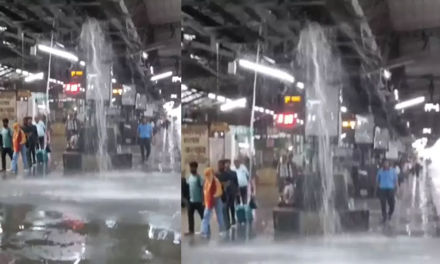 राजधानी स्टेशन के प्लेटफॉर्म के शेड में बड़ा छेद, फैल गया बारिश का पानी