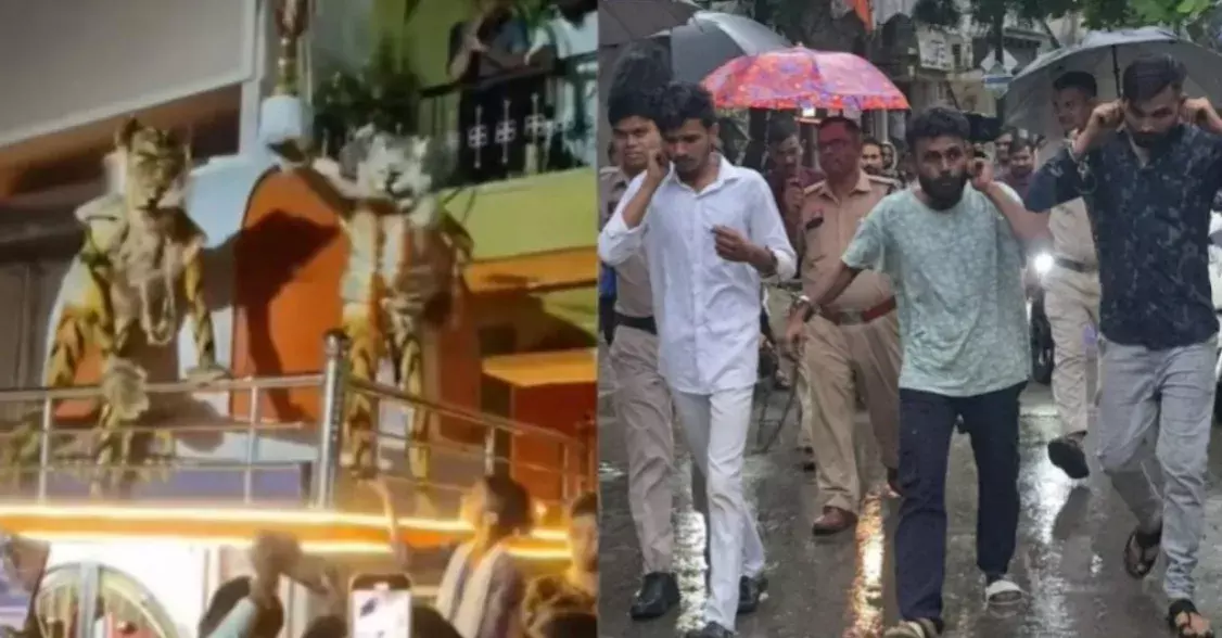 मंदिर की छत पर शेर नाच करने वाले 2 युवक गिरफ्तार