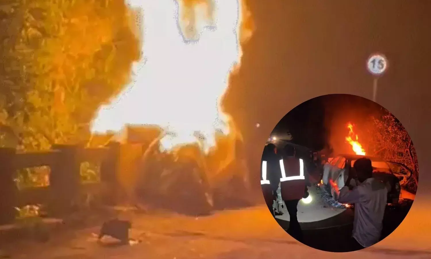 बेकाबू कार रेलिंग से टकराई, 4 युवक जिंदा जले