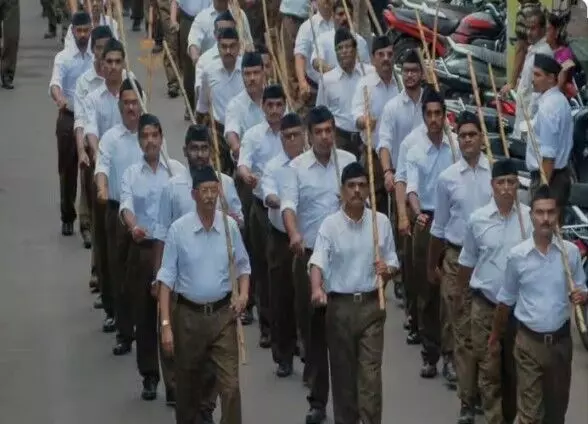 रहली में संघ का विशाल पथ संचलन