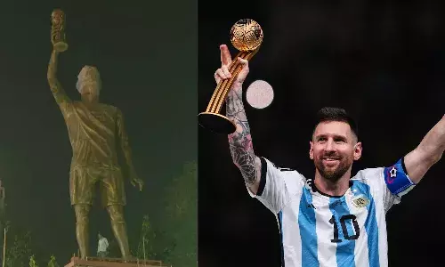 दिग्गज फुटबॉलर लियोनल मेसी का इंडिया दौराः कोलकाता में बनी 70 फीट ऊंची प्रतिमा