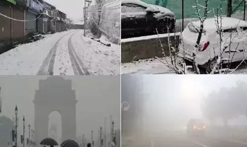 देश में मौसम का यू टर्न:कश्मीर में भारी बर्फबारी, राजस्थान में आंधी-बारिश, MP के 28 जिलों में अलर्ट