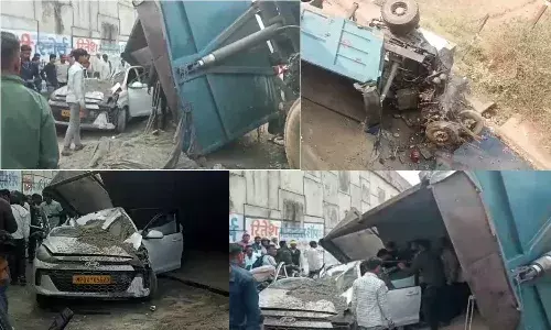 जबलपुर में दर्दनाक हादसा: ओवरब्रिज से कार पर गिरा हाईवा, ट्रक ड्राइवर की मौत, 5 घायल