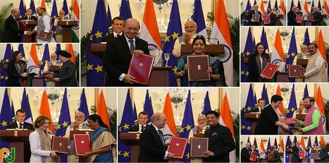 भारत-फ्रांस के बीच 14 समझौतों पर हस्ताक्षर, मेक्रोन-मोदी बने गवाह